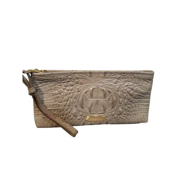 Brahmin Beige Croc Embossed Leather Wristlet - Picture 1 of 5